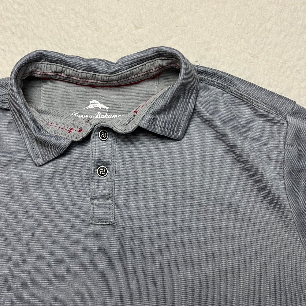 Tommy Bahama Polo Shirt Mens Medium Gray Emfielder IslandZone Short Sleeve Polo